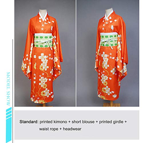 GGOODD Kimono Yukata Tradicional Japonés con Estampado Floral para Mujer, Vestido Naranja para Adultos, Disfraz De Cosplay,XL