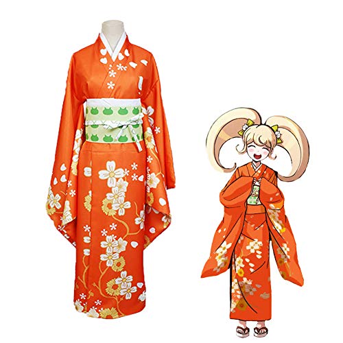 GGOODD Kimono Yukata Tradicional Japonés con Estampado Floral para Mujer, Vestido Naranja para Adultos, Disfraz De Cosplay,XL
