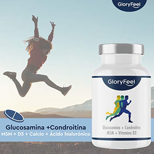 Glucosamina 1.600mg con Condroitina, MSM, Ácido hialurónico, Vitamina D3 y Calcio - Alta dosificación - Apoyo articulaciones y cartílago - 120 Comprimidos