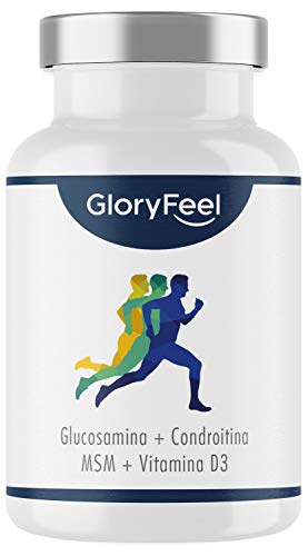 Glucosamina 1.600mg con Condroitina, MSM, Ácido hialurónico, Vitamina D3 y Calcio - Alta dosificación - Apoyo articulaciones y cartílago - 120 Comprimidos