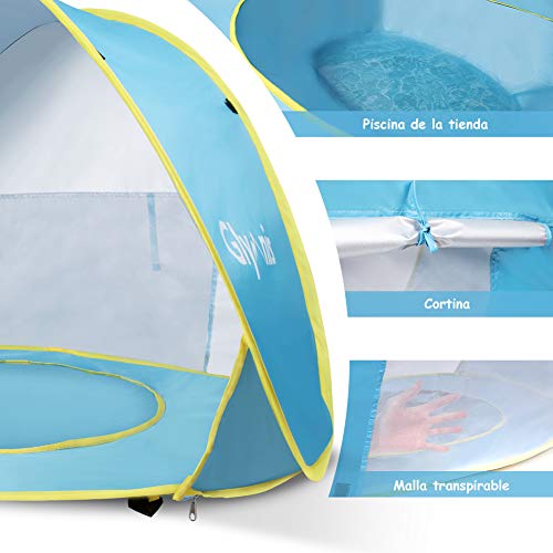 Glymnis Tienda Playa Bebe Pop up Tienda de Bebé con Piscina para Infantil Carpa Plegable Portátil Protección Sol Anti UV 50+ Ventilación Gran Tamaño 120 * 80 * 70cm