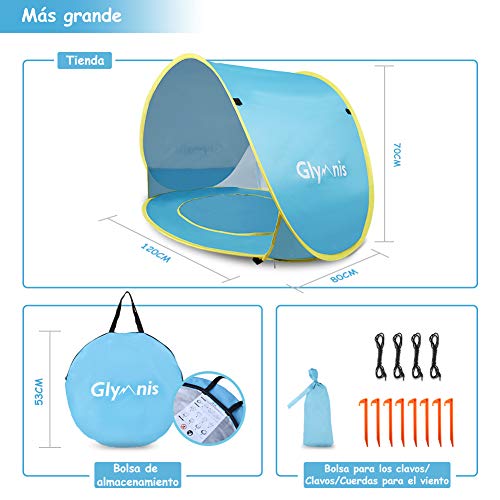 Glymnis Tienda Playa Bebe Pop up Tienda de Bebé con Piscina para Infantil Carpa Plegable Portátil Protección Sol Anti UV 50+ Ventilación Gran Tamaño 120 * 80 * 70cm