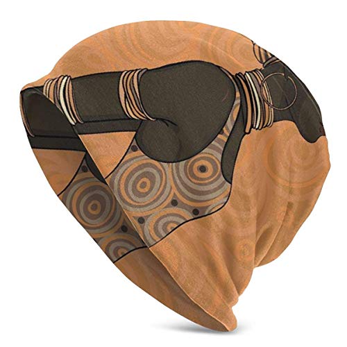 Gorro Hombres Mujeres - Pueblo indígena de África Tema Mujer Local con Turbante y Vestido Tradicionales - Gorra Unisex de Punto Liso con Calavera y Gorro de Punto