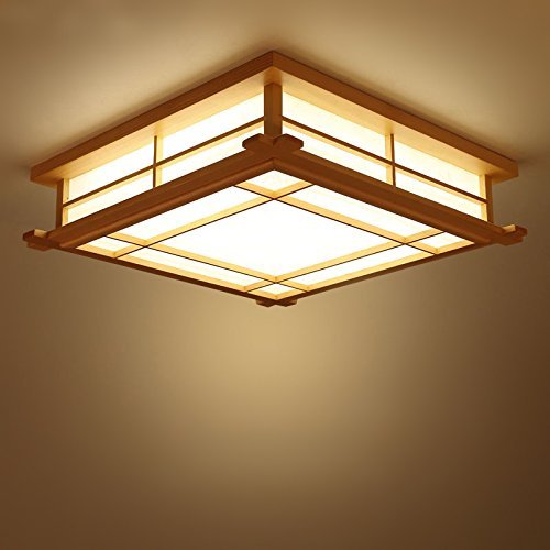 GQLB Luces De Estilo Japonés Con Tatami Estudio Luces Nórdicas 35 * 35 * 12 Cm Led Lámpara De Techo De Madera Maciza Dormitorio Personalizado, Luz Cálida Iluminación Creativa