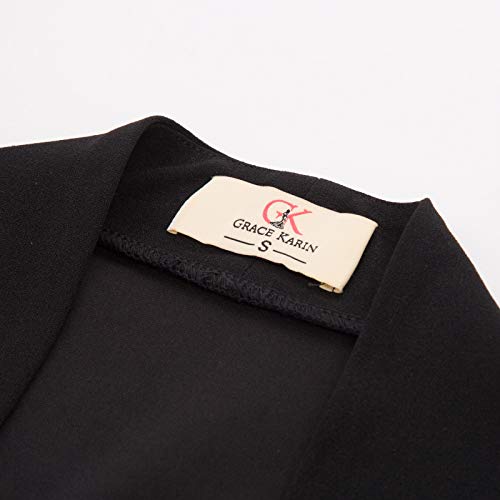 GRACE KARIN Mujer Chaqueta Corta Eleganta de Oficina Boda Fiesta Moda Clásico Elástico Negro S