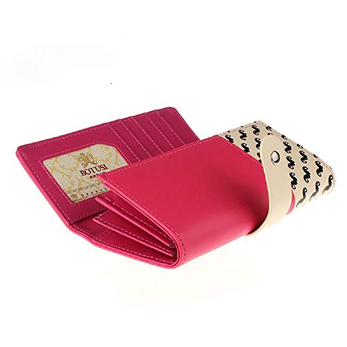 Gran Capacidad Carteras de Mano de Mujer Monedero de Mujer de Piel Bolsas de Embrague Cremallera imán Clutches de Fiest de Mujer Bigote Larga Billetera con Bolsillo de Cremallera (Rosa Fuerte)