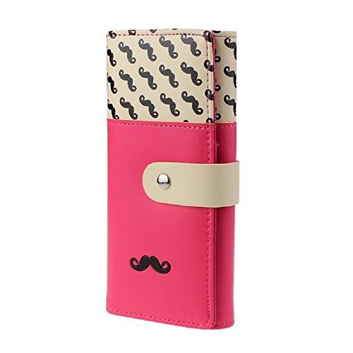 Gran Capacidad Carteras de Mano de Mujer Monedero de Mujer de Piel Bolsas de Embrague Cremallera imán Clutches de Fiest de Mujer Bigote Larga Billetera con Bolsillo de Cremallera (Rosa Fuerte)