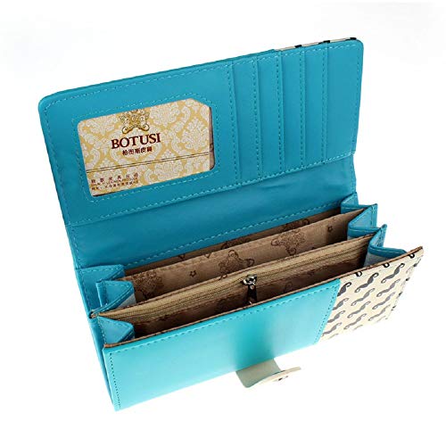 Gran Capacidad Carteras de Mano de Mujer Monedero de Mujer de Piel Bolsas de Embrague Cremallera imán Clutches de Fiest de Mujer Bigote Larga Billetera con Bolsillo de Cremallera (Azul)