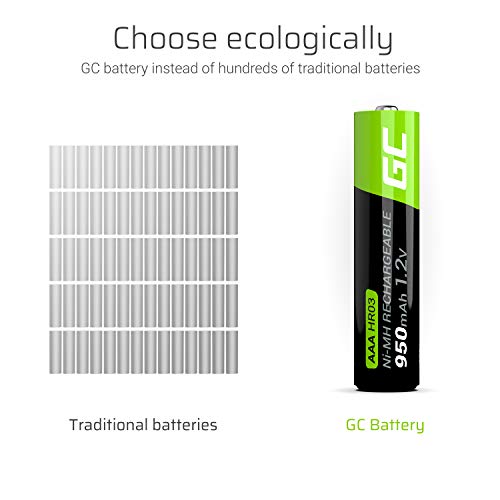 Green Cell 4X AAA 950mAh 1.2V Juego de 4 Pilas Recargables AAA Ni-MH Baja Autodescarga Precarga Alta Capacidad HR6 BK-4MCCE/8LE