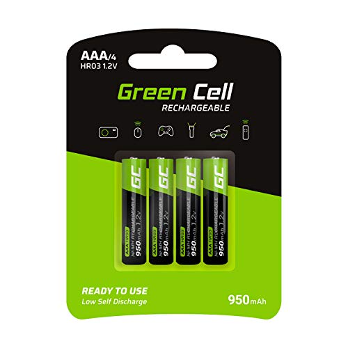 Green Cell 4X AAA 950mAh 1.2V Juego de 4 Pilas Recargables AAA Ni-MH Baja Autodescarga Precarga Alta Capacidad HR6 BK-4MCCE/8LE