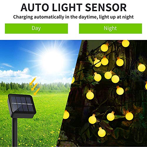 Guirnalda Luces Exterior Solar, Guirnalda Luces de 60 Globos en Exterior de 10M con 8 Modos, Luces Decorativas Exterior Impermeable IP65, Decoración para Navidad, Boda, Fiesta, Jardin, Interior