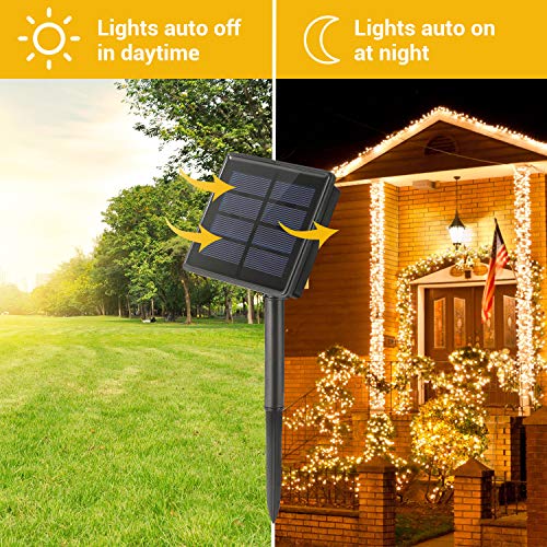 Guirnalda Luces Exterior Solar, OxyLED 30M 300LED Cadena de Luces de Alambre de Plata Guirnalda de luces 8 Modos Impermeable IP44 para Terraza, Fiestas, Bodas, Patio, Festivales (Blanco Cálido)