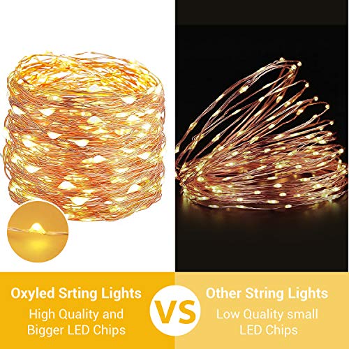 Guirnalda Luces Exterior Solar, OxyLED 30M 300LED Cadena de Luces de Alambre de Plata Guirnalda de luces 8 Modos Impermeable IP44 para Terraza, Fiestas, Bodas, Patio, Festivales (Blanco Cálido)