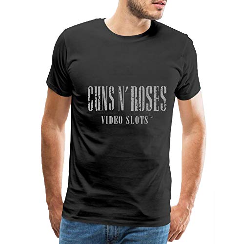 Guns N' Rose Letters Print Camiseta para Hombre Manga Corta Blusa Tops T-Shirt Negro M