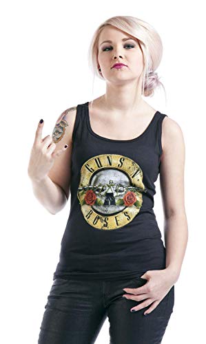Guns N' Roses Distressed Bullet Mujer Top Negro L, 100% algodón, Regular