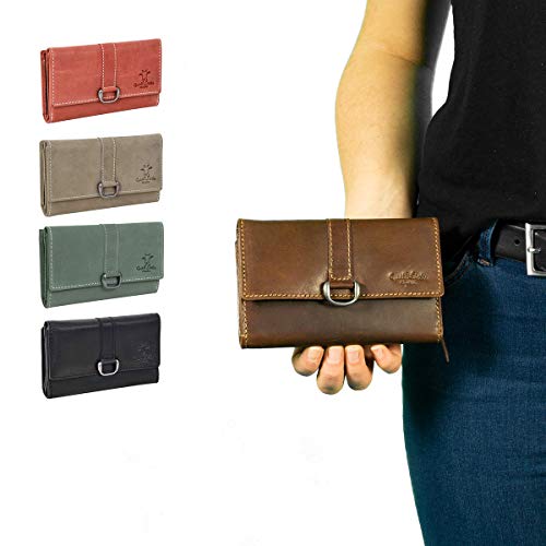 Gusti Leder studio Mae Monedero Mujer de Cuero Genino Dinero Monedas Tarjetas Documentos Vintage Retro Elegant Unisex Marrón Oscuro 2A95-22-6