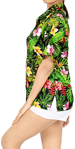 HAPPY BAY Camisa más tamaño botón hacia Arriba Hibisco de Las Mujeres Blusa de Flores Hawaiana Playa Impresa Halloween Negro_AA92 L - ES Tamaño :- 46-48