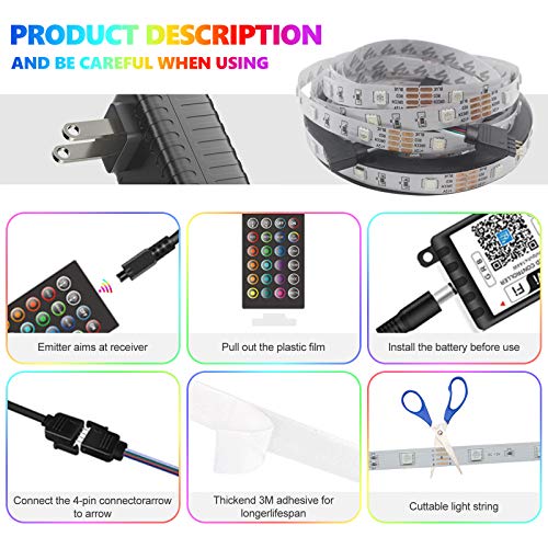 HebyTinco 15M Luces de Tiras LED Bluetooth, Tira de Luz de Cambio de Color de Música con Control Remoto 24 Teclas Control Remoto IR 5050 Kit de Tira de Luz LED RGB para Hogar, Fiesta