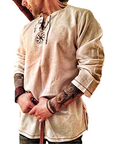 Hellomiko Men Boho Pirate Shirt Traje Festival Medieval renacentista Capitán Camisa Disfraz