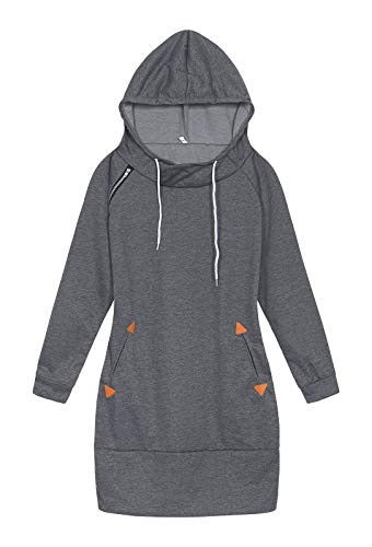 HenzWorld Vestido con Capucha para Mujer Sexy Delgado de Manga Larga Jumper Tops Sudadera Informal con Capucha para Mujer Jersey (Gris Oscuro Talla S)