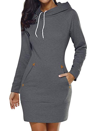 HenzWorld Vestido con Capucha para Mujer Sexy Delgado de Manga Larga Jumper Tops Sudadera Informal con Capucha para Mujer Jersey (Gris Oscuro Talla S)