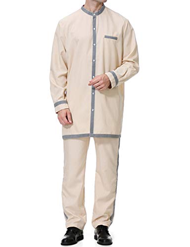 Hombre Mango Maxi Vestidos Abaya-Ropa Musulmán Camisa Kaftan Caftán Jalabiya Traje de Coctel (Caqui,XL)