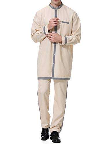 Hombre Mango Maxi Vestidos Abaya-Ropa Musulmán Camisa Kaftan Caftán Jalabiya Traje de Coctel (Caqui,XL)