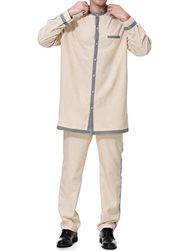 Hombre Mango Maxi Vestidos Abaya-Ropa Musulmán Camisa Kaftan Caftán Jalabiya Traje de Coctel (Caqui,XL)