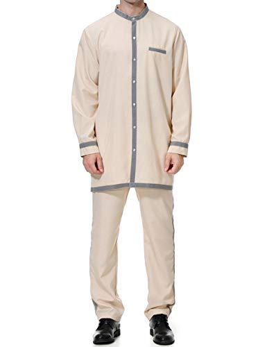 Hombre Mango Maxi Vestidos Abaya-Ropa Musulmán Camisa Kaftan Caftán Jalabiya Traje de Coctel (Caqui,XL)