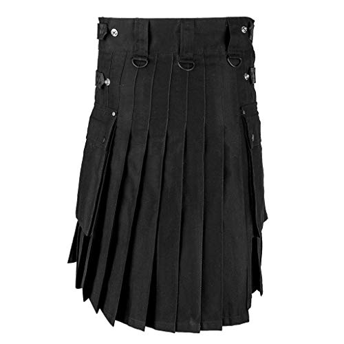 Hombres Rechoncha Escocés Gótico Moda Kendo Kilt Retro Vintage Mode Básicos Roca Vestidos De Carga De Última Moda Faldas Con Bolsillos Hombres Táctico Cargokilt ( Color : Schwarz , Size : XL )