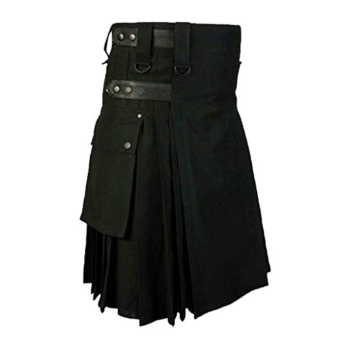 Hombres Rechoncha Escocés Gótico Moda Kendo Kilt Retro Vintage Mode Básicos Roca Vestidos De Carga De Última Moda Faldas Con Bolsillos Hombres Táctico Cargokilt ( Color : Schwarz , Size : XL )