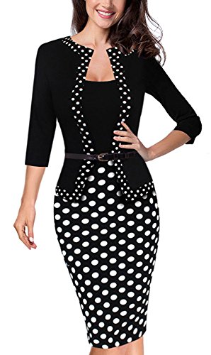 HOMEYEE de Mujeres Retro de 3/4 de la Manga Vestido lápiz Usar para Trabajar B407(EU 42 = Size XL,Punto)