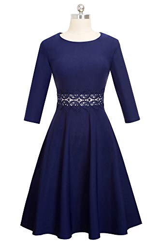 HOMEYEE Vestido de cóctel sin Mangas Bordado de la Vendimia de Las Mujeres UKA079 (EU 36 = Size S, Azul Oscuro + Tela B)