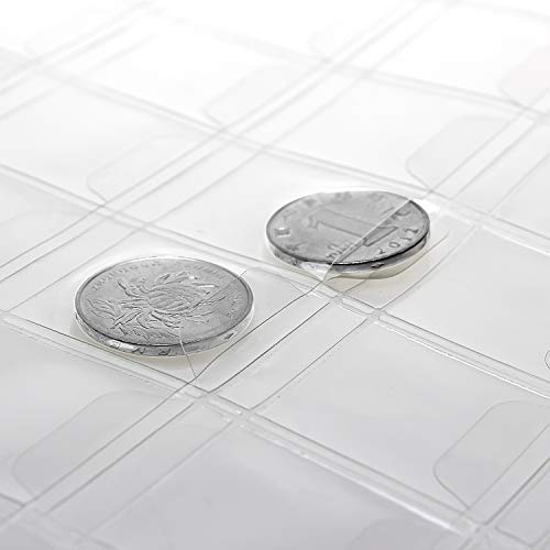 Homgaty - 10 hojas de colección de monedas de plástico, fundas protectoras de monedas con sello de página para álbum de bolígrafos, 4 tamaños 12, 20, 30 y 42 páginas de bolsillo