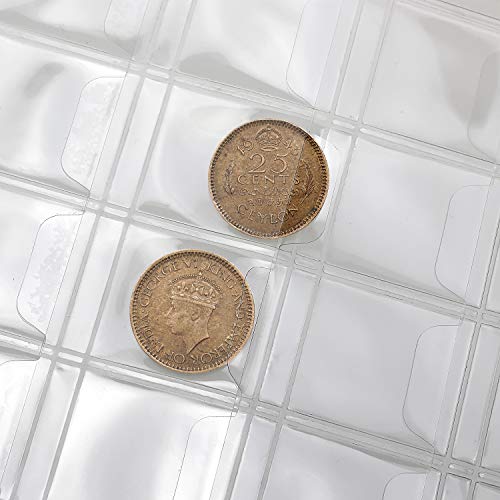 Homgaty - 10 hojas de colección de monedas de plástico, fundas protectoras de monedas con sello de página para álbum de bolígrafos, 4 tamaños 12, 20, 30 y 42 páginas de bolsillo