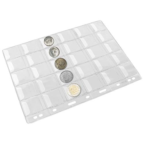 Homgaty - 10 hojas de colección de monedas de plástico, fundas protectoras de monedas con sello de página para álbum de bolígrafos, 4 tamaños 12, 20, 30 y 42 páginas de bolsillo