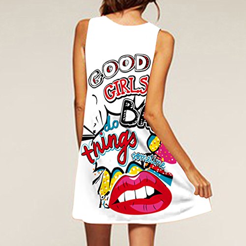 Honghu Mujer Elegante Vestido de Verano Casual Maxi Mini Vestido de Fiesta Noche de Impresion Dress Tamaño S Multicolor