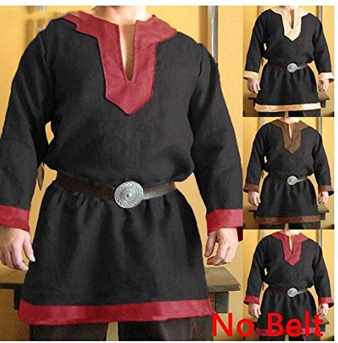Huateng Hombre algodón Renacimiento Camisa Larga Tops túnica con Cuello en V Medieval Traje