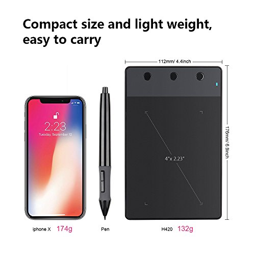 Huion H420 Tableta de Dibujo de Gráficos 4 x 2.23 Pulgadas Tablero de Dibujo de Gráficos Incluye USB Art Design Graphics Digital Pen con teclas de acceso rápido