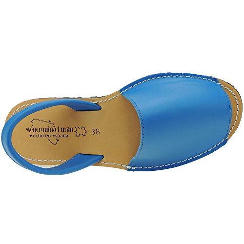 HURÁN 550 Sandalia Menorquina Piel Cosida Piso Llano para Mujer AZULÓN Talla 40