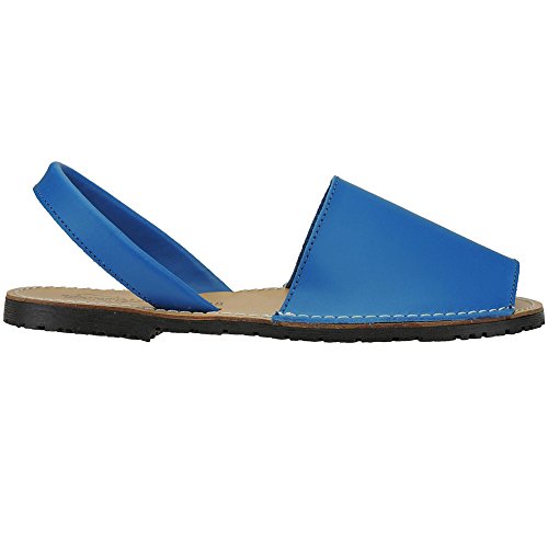 HURÁN 550 Sandalia Menorquina Piel Cosida Piso Llano para Mujer AZULÓN Talla 40