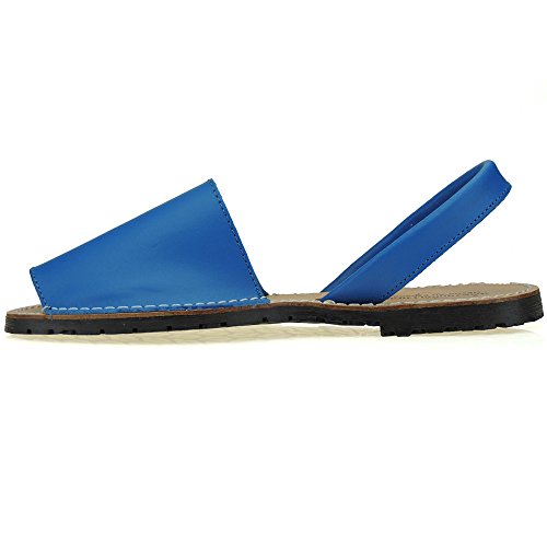HURÁN 550 Sandalia Menorquina Piel Cosida Piso Llano para Mujer AZULÓN Talla 40