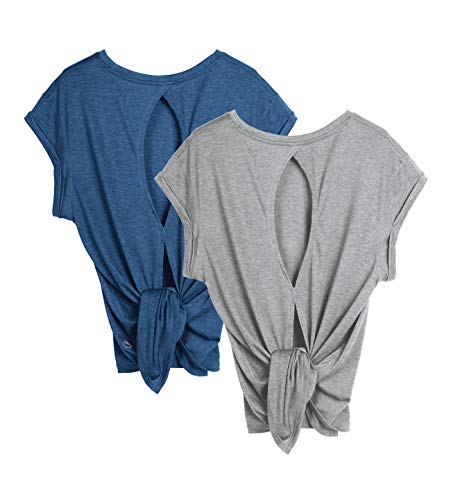 icyzone - Camiseta de manga corta para mujer (2 unidades) Gris y azul vaquero. S