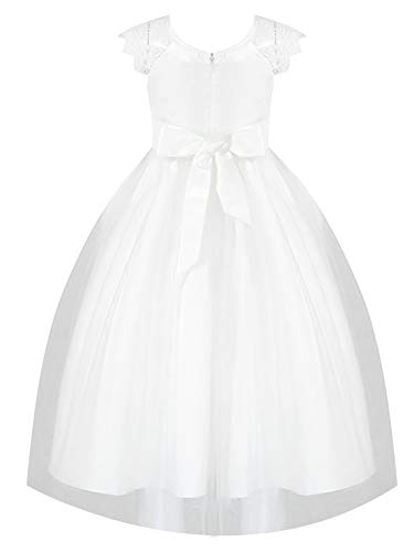 IEFIEL Vestido Blanco de Fiesta para Niña Vestido Elegante de Dama de Honor Vestido Princesa Encaje Sin Mangas de Ceremonia Boda Blanco 6 años