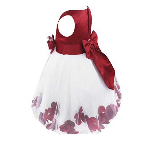 IEFIEL Vestido Elegante de Fiesta Boda para Niña Vestido Blanco Sin Manga de Bautizo Ceremonia Vestido Flores de Dama de Honor Vino 3 años
