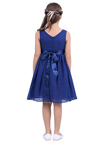 IEFIEL Vestido Fiesta Boda Niña Vestido Largo de Princesa con Flores Vestido Elegante de Dama de Honor Vestido Largo de Gasa para Cumpleaños Ceremonias Azul Oscuro 14 años