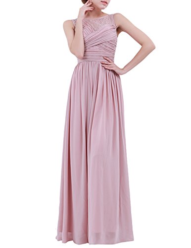 IEFIEL Vestido Largo de Fiesta para Mujer Vestido Elegante Encaje de Dama de Honor Vestido Cóctel Sin Manga de Boda Ceremonia Graduacion Dusty Rose 34