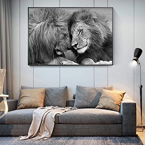 Imágenes de arte de Refosian, pinturas en lienzo de leones africanos negros, carteles artísticos de pared e impresiones, cabeza de león a la cabeza, decoración del hogar, 50x75cm sin marco