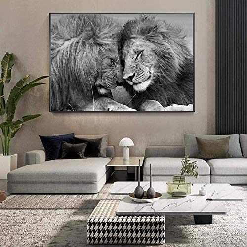 Imágenes de arte de Refosian, pinturas en lienzo de leones africanos negros, carteles artísticos de pared e impresiones, cabeza de león a la cabeza, decoración del hogar, 50x75cm sin marco