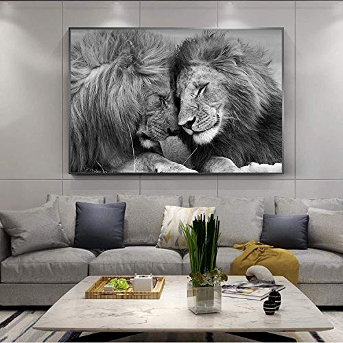 Imágenes de arte de Refosian, pinturas en lienzo de leones africanos negros, carteles artísticos de pared e impresiones, cabeza de león a la cabeza, decoración del hogar, 50x75cm sin marco